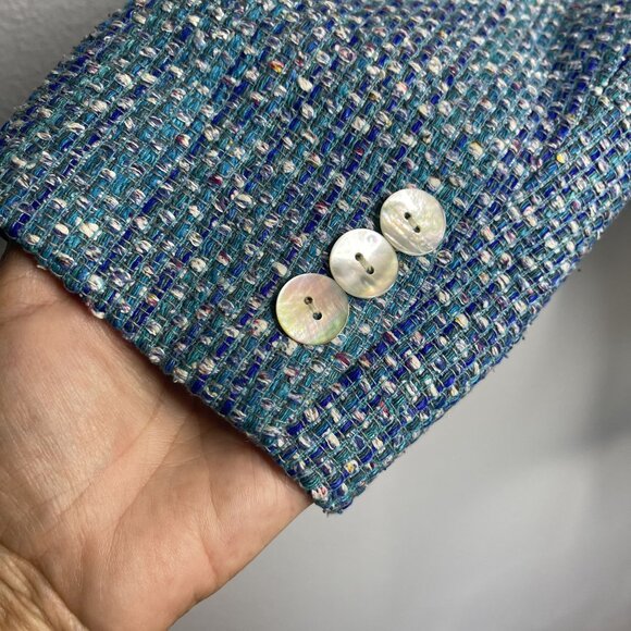 VTG Madison Gray Blue Green Textured 100% Silk Women SZ 14 Blazer Jacket USA - Picture 4 of 10